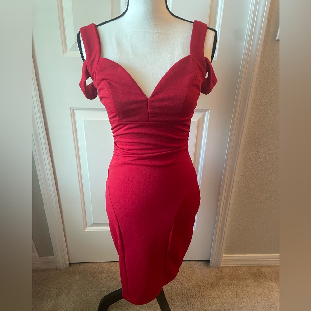 Honey and Rosie Red Ruched Bodycon Dress